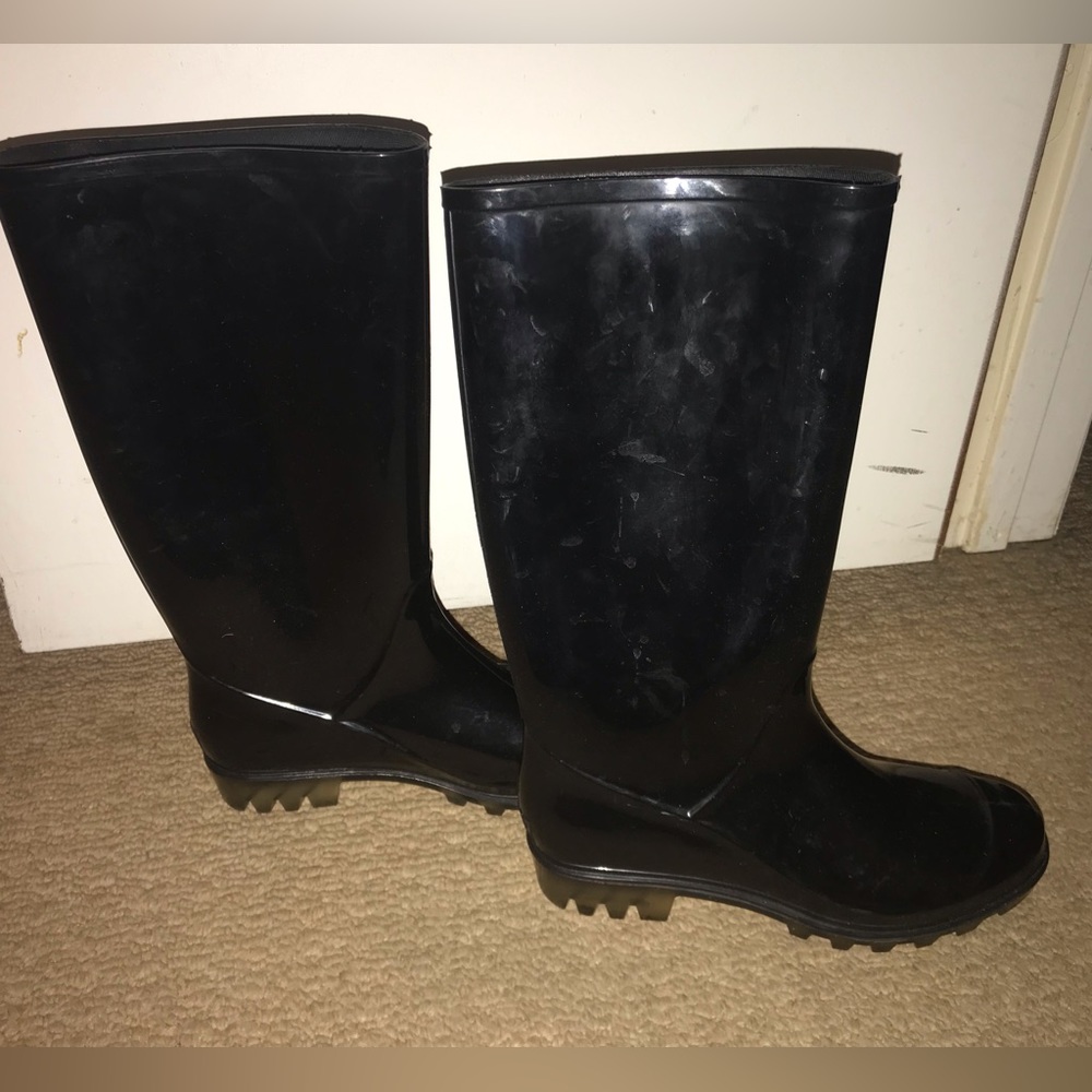 Women’s Black Coach Tall Rubber Rain Boot